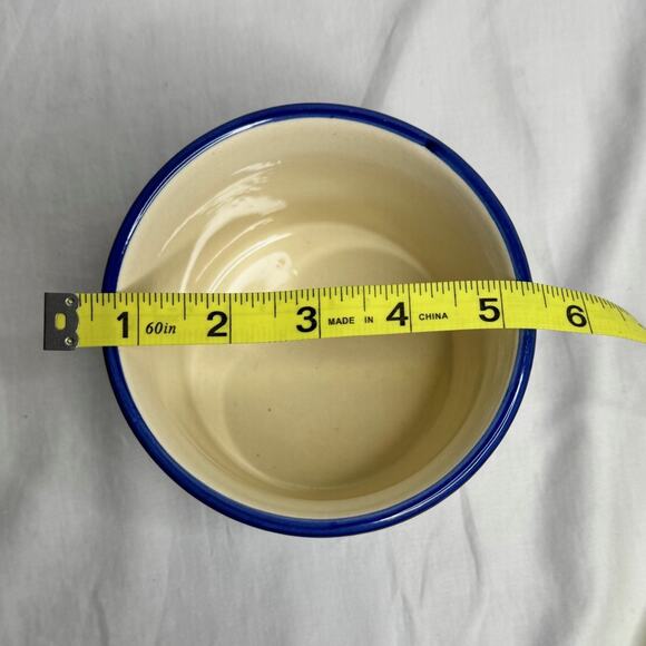 Hand Painted Checker Ceramic Canister w/ Wood Lid Blue & Ivory NEW - Picture 7 of 7